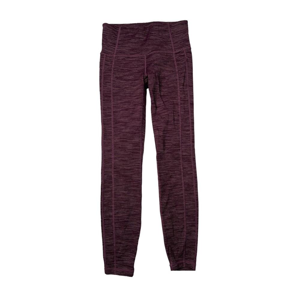 Athleta Power Up High Rise 7/8 Length Leggings Striped Purple Maroon XS